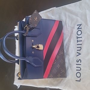 Auth Louis Vuitton LV City Steamer PM Monogram  Stripes Leather M55434